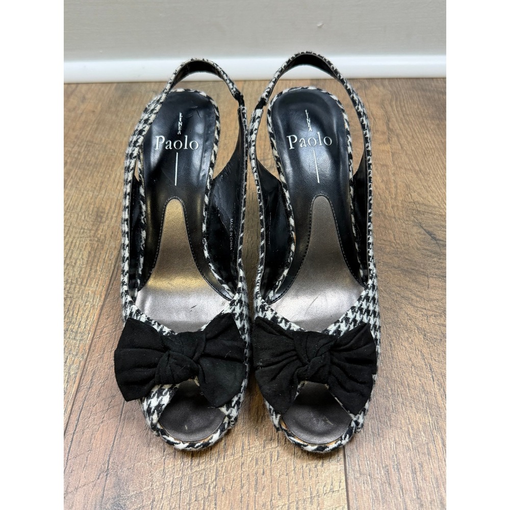 Linea Paolo Houndstooth Slingback Heels Women Size 8.5 Black White